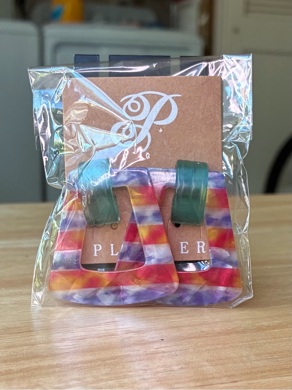 Plunder Design Colorful Acrylic Geometric Hoop Statement Earrings NWT
